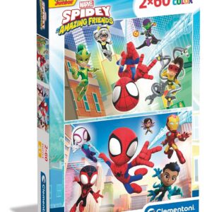 Clementoni | Puzzle Spidey & His Amazing Friends pour Enfants 4 Ans+ | 2×60 Pièces | Supercolor | Puzzle Éducatif Recyclé sous Licence Officielle | 27 × 19 cm | Activité Ludique Cadeau Jeu de Société