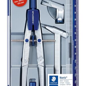 Staedtler Noris 550, Compas scolaire de précision à réglage rapide et micrométrique, Idéal pour l'école et le collège, Coffret avec adaptateur universel et rallonge, 550 02