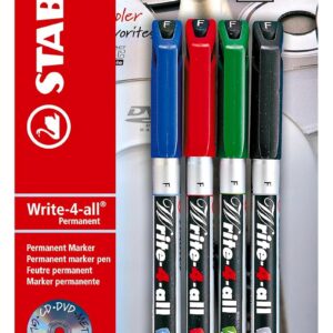 STABILO Write-4-all - Marqueur -Blister x 4 marqueurs toutes surfaces - encre permanente - pointe fine 0,7mm - noir, bleu, rouge, vert