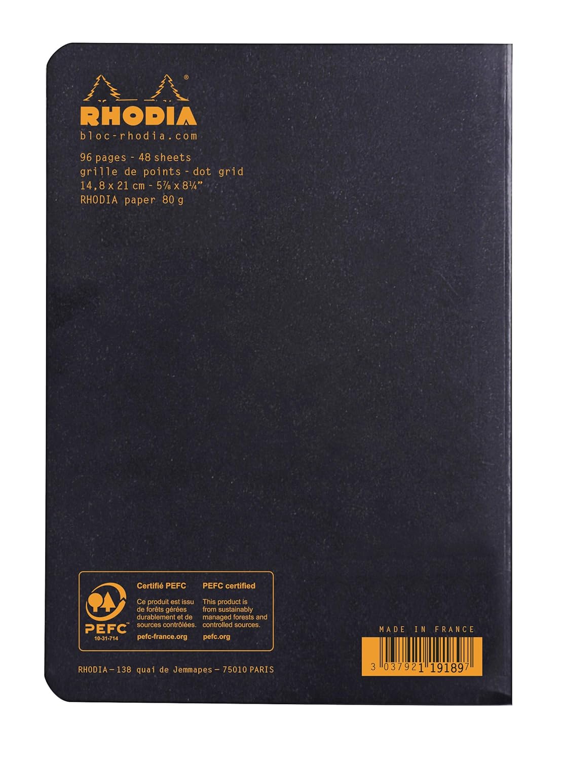 RHODIA 119189Cpack - Un lot de 10 Carnets Piqués Black - A5 - Ligné - 96 pages - Papier Clairefontaine Blanc 80 g/m² - Couverture en Carte Enduite Souple, Résistante et Imperméable – Image 2