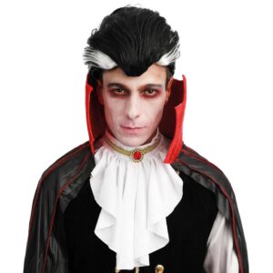 P'TIT CLOWN - 23617 - Perruque Vampire - Cheveux Synthétiques - Parfaite pour Déguisement Halloween, Carnaval, Fêtes Costumées et Évènements à Thème - Sans Colle - Noir, Blanc