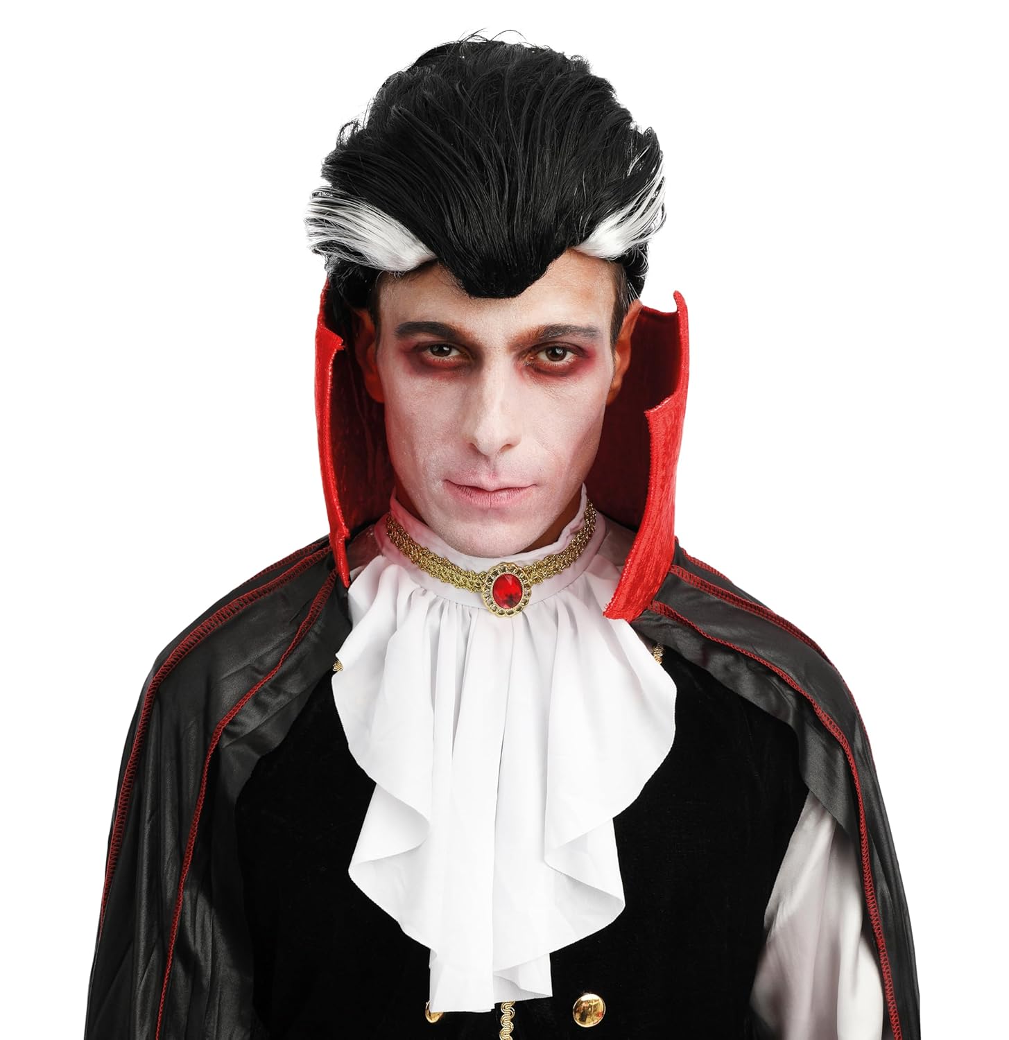 P'TIT CLOWN - 23617 - Perruque Vampire - Cheveux Synthétiques - Parfaite pour Déguisement Halloween, Carnaval, Fêtes Costumées et Évènements à Thème - Sans Colle - Noir, Blanc