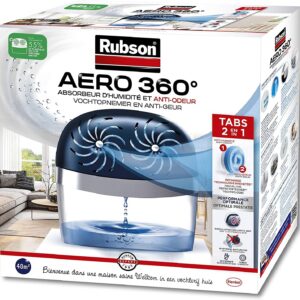 Rubson AERO 360° Absorbeur d'humidité pour pièces de 40 m², déshumidificateur d'air anti odeurs & anti moisissure, inclus 2 recharges neutres de 450 g