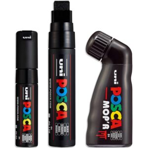 POSCA Marqueurs noir | MOP'R PC-17K PC-8K | Lot de 3 marqueurs