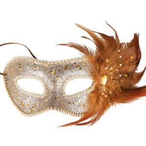 P'TIT CLOWN - 23378 - Loup Vénitien Pailleté à Plumes - Masque Déguisement Adulte - Accessoire Tenue Carnaval, Fêtes de Fin d'Année, Nouvel An, Noël et Fêtes Costumées