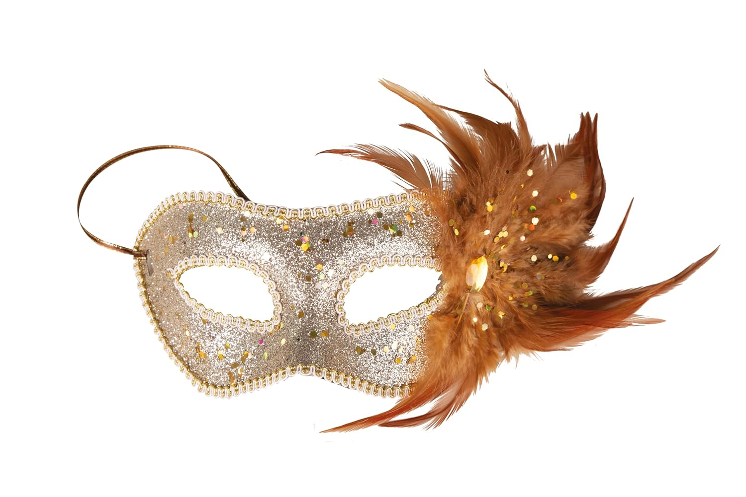 P'TIT CLOWN - 23378 - Loup Vénitien Pailleté à Plumes - Masque Déguisement Adulte - Accessoire Tenue Carnaval, Fêtes de Fin d'Année, Nouvel An, Noël et Fêtes Costumées