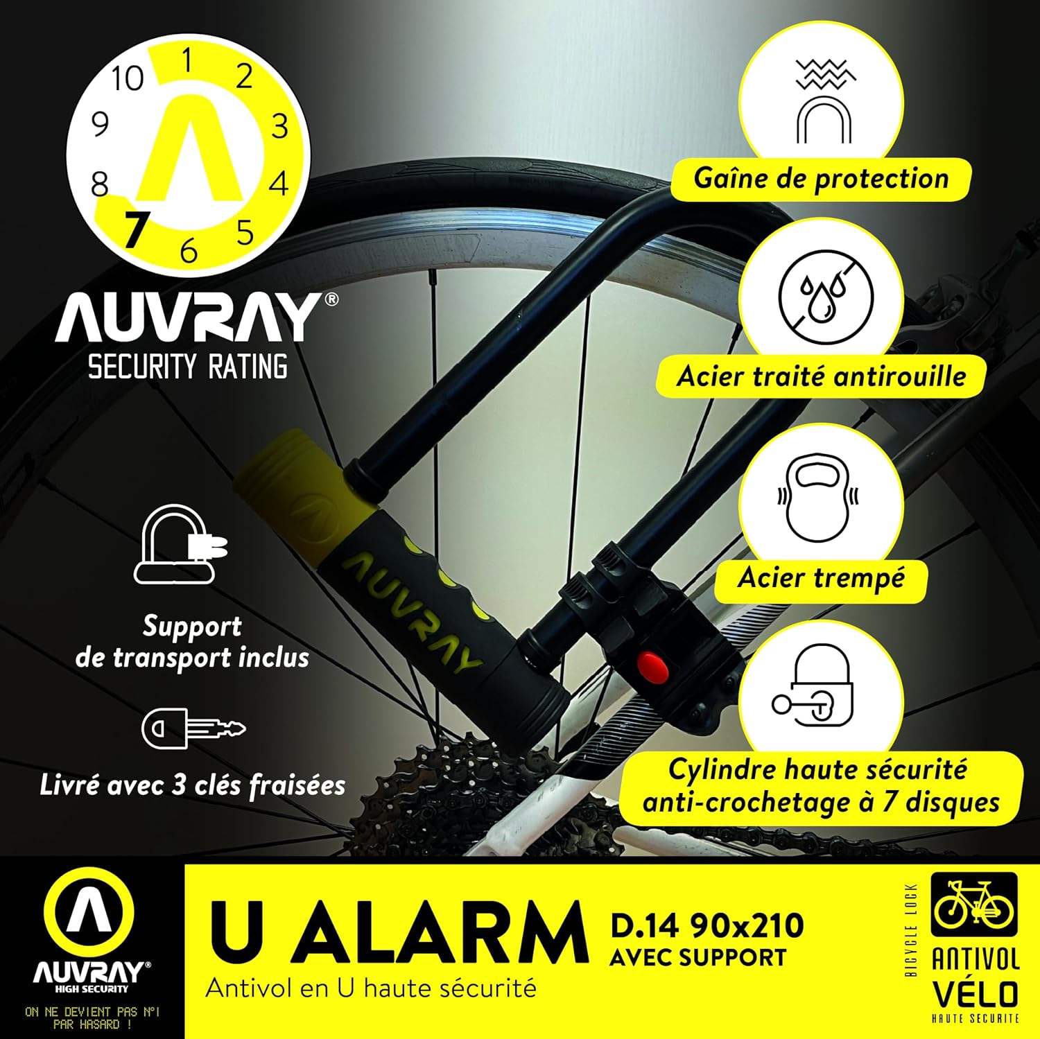 AUVRAY U Alarme — Antivol vélo 90x210 mm avec alarme 120 dB – Image 3