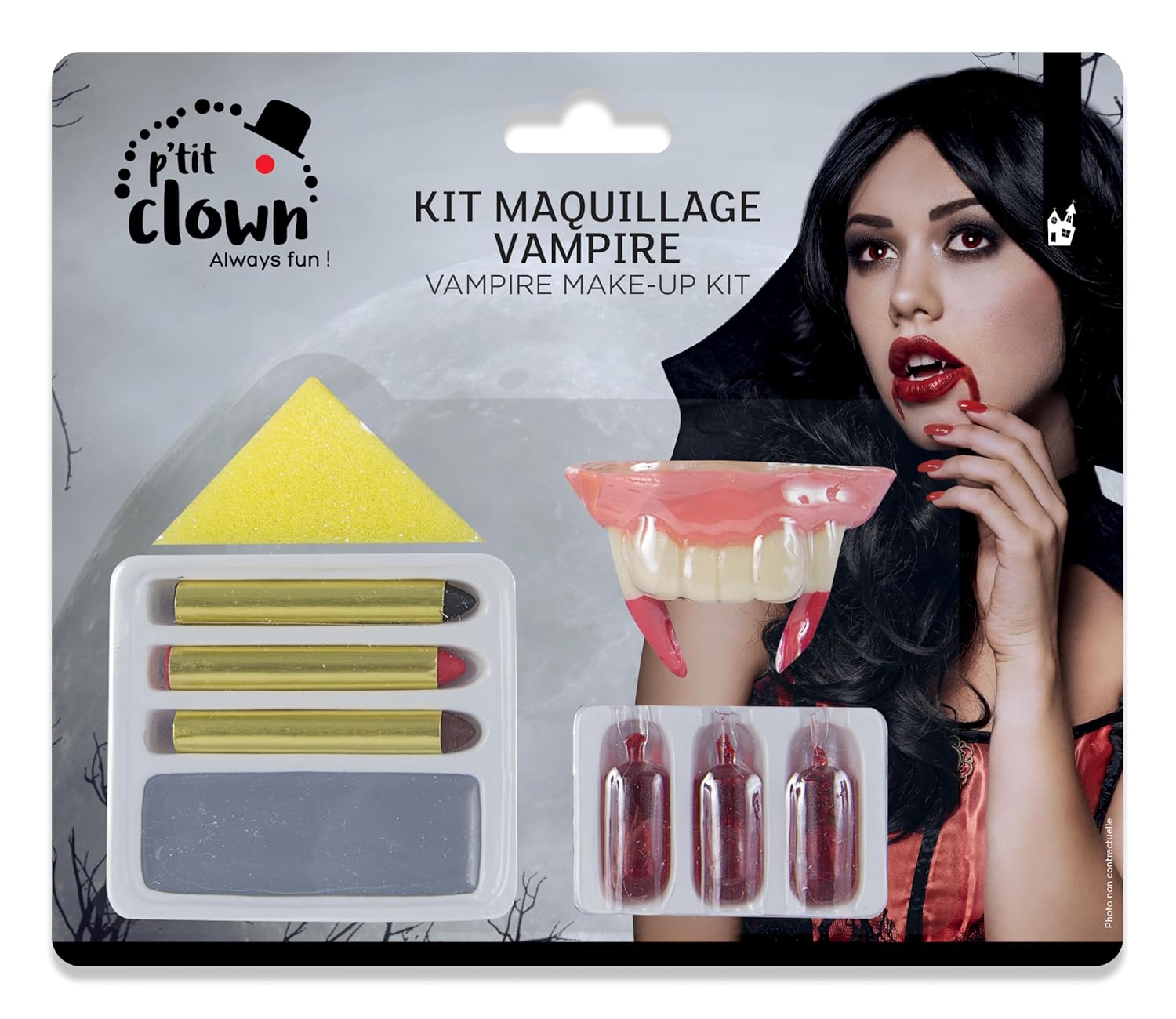 P'TIT CLOWN - 12601 - Kit de Maquillage Vampire Halloween - Adulte - Make-up - Peinture Visage - Lavable - Non Toxique - Déguisement - Cosplay