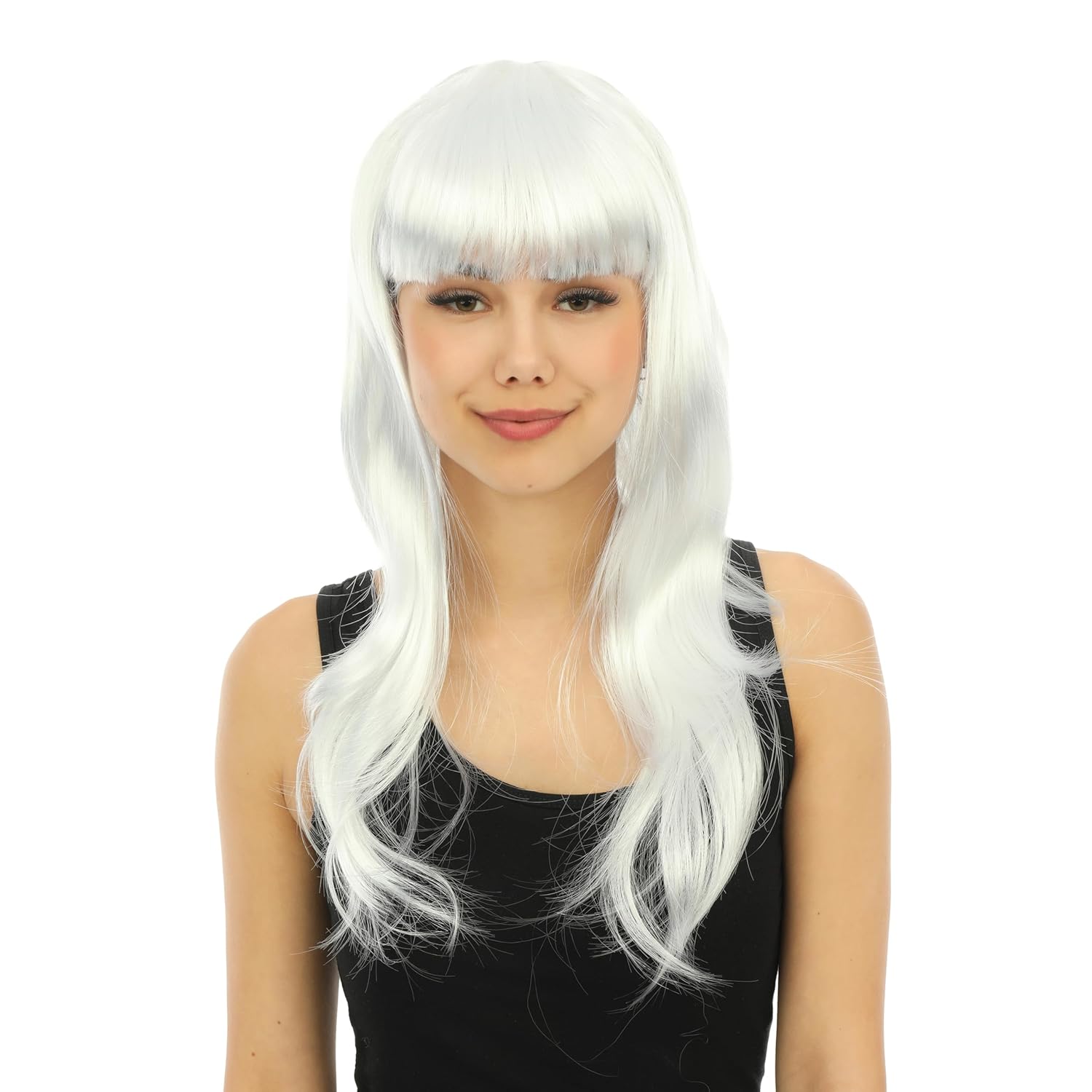 P'tit Clown - 23972 - Perruque Longue Raide à Frange - Long Fringed Wig - pour Carnaval, Fêtes à Thèmes, Soirées Costumées, Cosplay, Manga, Halloween - Adulte Femme - Cheveux Synthétiques - Blanc