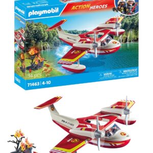 Playmobil 71463 Hydravion avec Pompier - Action Heroes - avec Un Personnage, des Animaux, Un Avion Anti-Incendie avec Fonction d'extinction et Une fôret en feu - Ville & Métiers - Dès 4 Ans