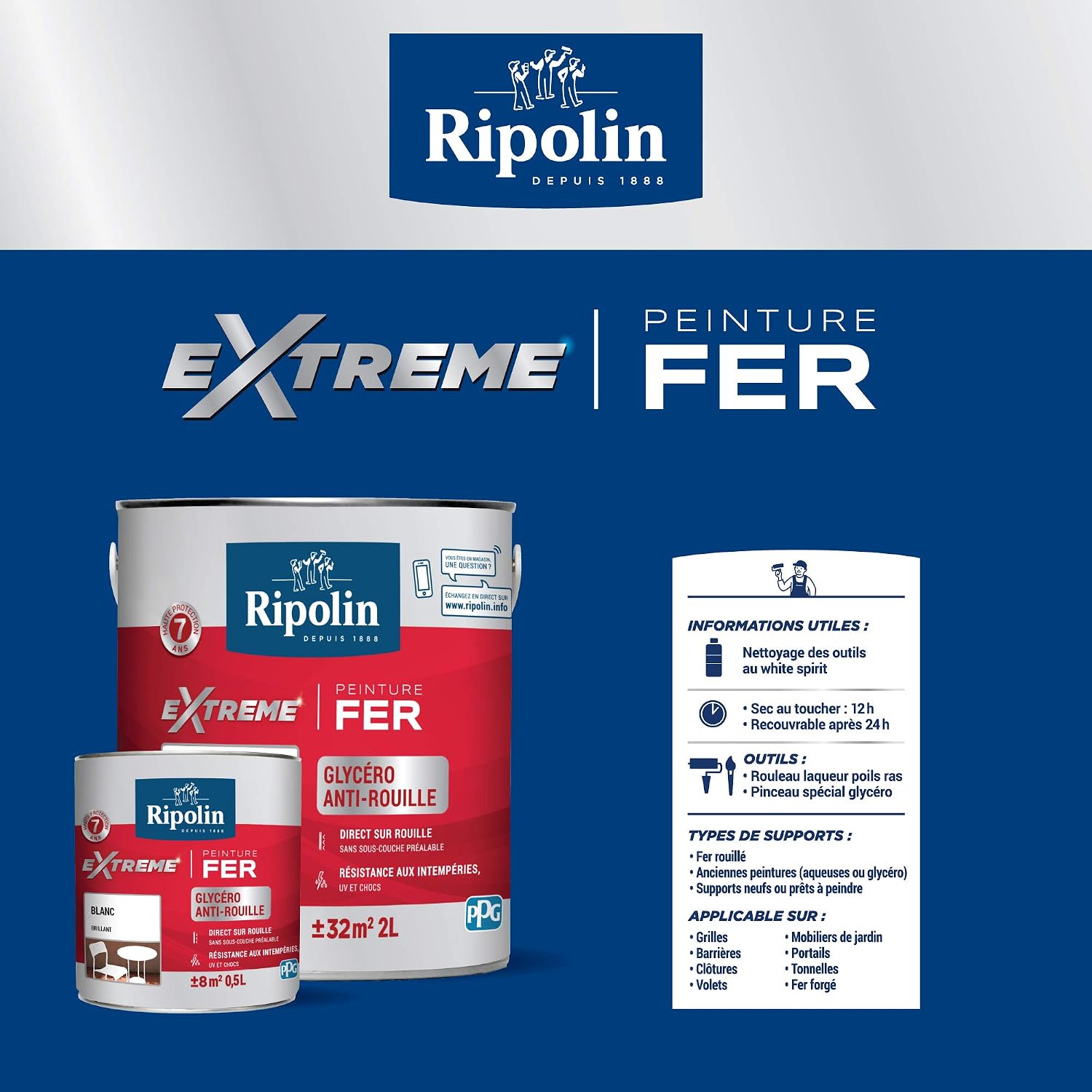 RIPOLIN — Peinture fer extérieur antirouille 0,5L gris anthracite – Image 4