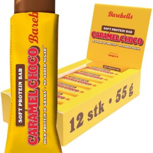 Barebells Barres protéinées - Délicieuses barres protéinées douces au chocolat - Faible en sucre, 16 grammes de protéines, sans huile de palme - Soft Bar Caramel Choco, 12 x 55 g')