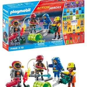 PLAYMOBIL 71468 My figures : métiers à risque - avec quatres personnages du domaine des pompiers et des accessoires - Crée ton personnage unique & Combine tes personnages - Ville & Métiers - Dès 5 ans