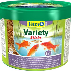 Tetra Pond Variety Sticks – Mélange Complet d’Aliments en Stick pour tous les Poissons de Bassin - Enrichis en Oligo-éléments, Vitamines essentiels, Caroténoïdes, Fibres - Ne pollue pas l’eau – 10 L