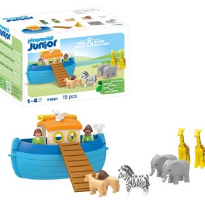 Playmobil 71681 Junior : Arche de Noé transportable - Comprenant Une Rampe et 5 Paires d'animaux - Jouet fabriqué à partir de matière d'origine végétale - Dès 12 Mois