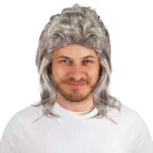 P'TIT CLOWN - 66633 - Perruque Mulet - Mullet Wig - Accessoire de Déguisement - Look Années 80, 70 - Carnaval, Fêtes à Thèmes, Disco, Soirées Costumées - Adulte Homme - Cheveux Synthétiques - Gris