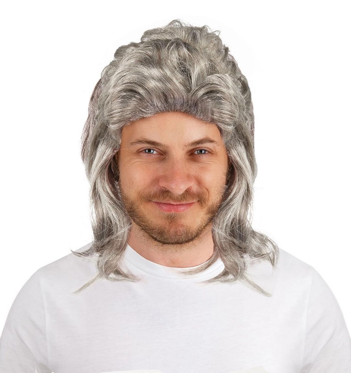 P'TIT CLOWN - 66633 - Perruque Mulet - Mullet Wig - Accessoire de Déguisement - Look Années 80, 70 - Carnaval, Fêtes à Thèmes, Disco, Soirées Costumées - Adulte Homme - Cheveux Synthétiques - Gris