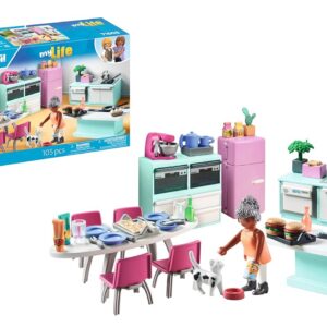 Playmobil 71608 Cuisine avec ilôt Central - MyLife - Comprend Un Personnage Ainsi qu'une Cuisine entièrement équipée - Dès 4 Ans