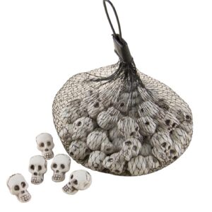 P'tit Clown - 15960 - Filet de 50 Mini Crânes en Plastique - Parfaits pour Décoration Halloween - Accessoire Effrayant et Réaliste - Ambiance Macabre - Idéal pour Fêtes, Tables et Décors Sinistres