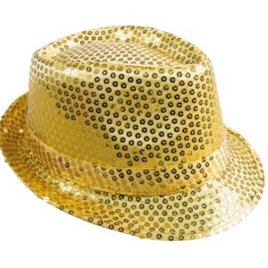 P'TIT CLOWN - 20190 - Chapeau Borsalino à Sequins - Sequins Hat - Carnaval, Festival, Nouvel An, Fêtes à Thèmes, Soirée Déguisée, Disco, Paillettes, Mariage, EVG - Adulte Unisexe - Or Brillant