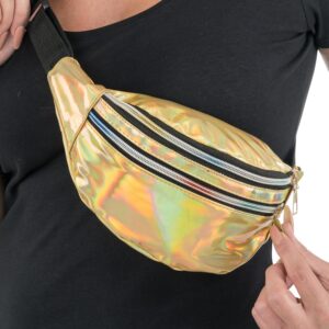 Chaks - Sac banane, holographique avec 3 poches, sac ventral pour festival ou fête à thème