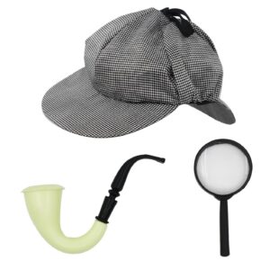 P'tit Clown - 66678 - Set de Détective, Inspecteur, Sherlock Holmes - Accessoires de Déguisement - Casquette, Pipe, Loupe - pour Carnaval, Fêtes à Thèmes, Nouvel an, Anniversaire, Soirées Costumées