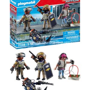 Playmobil 71146 Equipe des Forces spéciales avec Bandit - City Action -avec Trois Membres des Forces spéciales et Une criminelle, Un Bouclier, des Casques d’interventions, des Pistolets - Dès 5 Ans