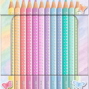 FABER-CASTELL 201910 - Coffret de crayons de couleur Sparkle Pastel 12 pièces, dans un étui métallique, triangulaires, incassables