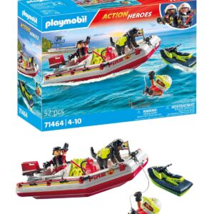 Playmobil 71464 Bateau de Pompier et Scooter des Mers - Action Hereos - avec Deux Personnages, Un Chien, Un Jet Ski, Un Bateau de Pompiers Flottant et des Accessoires - Ville & Métiers - Dès 4 Ans
