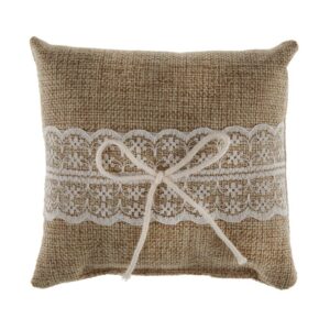 Coussin pour alliances en toile de jute et dentelle 12 cm