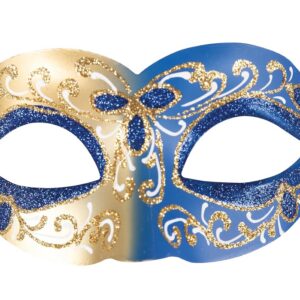 P'tit Clown - Loup Vénitien - Masque Déguisement Adulte - Idéal pour Compléter Accessoire Tenue Carnaval, Fêtes de Fin d'Année, Nouvel An, Noël et Fêtes Costumées (Or, Bleu)