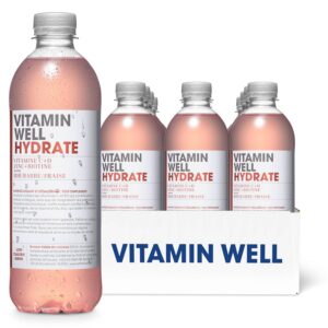 Vitamin Well - Boissons enrichies en vitamines et en minéraux - saveur rhubarbe et fraise 12x500ml (Hydrate)