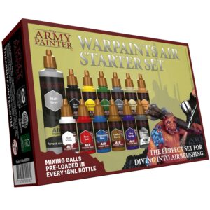 The Army Painter, Warpaints Air Starter Set,12 x 18 ml Peintures Acryliques Pré-diluées pour Aérographe, Y Compris 1 Métallique et Apprêt Gris - Airbrush Paint - Pour Peinture de Figurine Warhammer