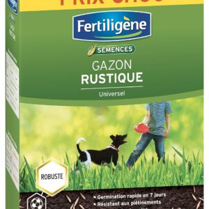 FERTILIGENE RUST150P - Semences Gazon Rustique Universel 3,75 kg - Premières pousses en 1 semaine - Résiste aux piétinements - Tous types de terrains - Pour 150m² de création et 250m² de regarnissage