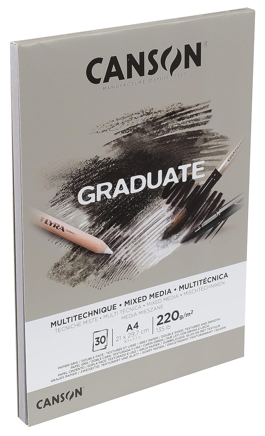 CANSON Graduate Mixed Media — Bloc papier A4 30 feuilles gris – Image 2