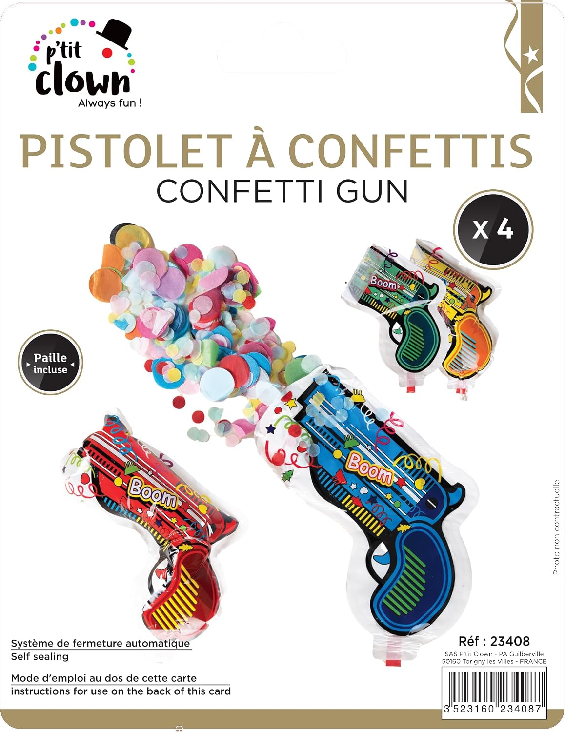 P'TIT CLOWN — Pistolets à Confettis x4 – Image 2