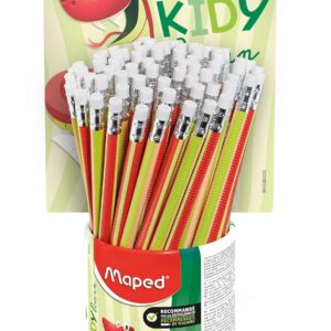 Maped - Crayons à Papier d’Apprentissage Surface Anti-dérapante - Corps texturé pour Faciliter la Préhension - Avec Gomme Blanche - Pot de 72 Crayons-Gris