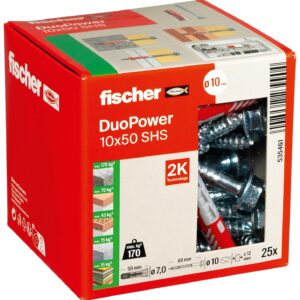 FISCHER DUOPOWER 10x50 — Chevilles avec vis x25