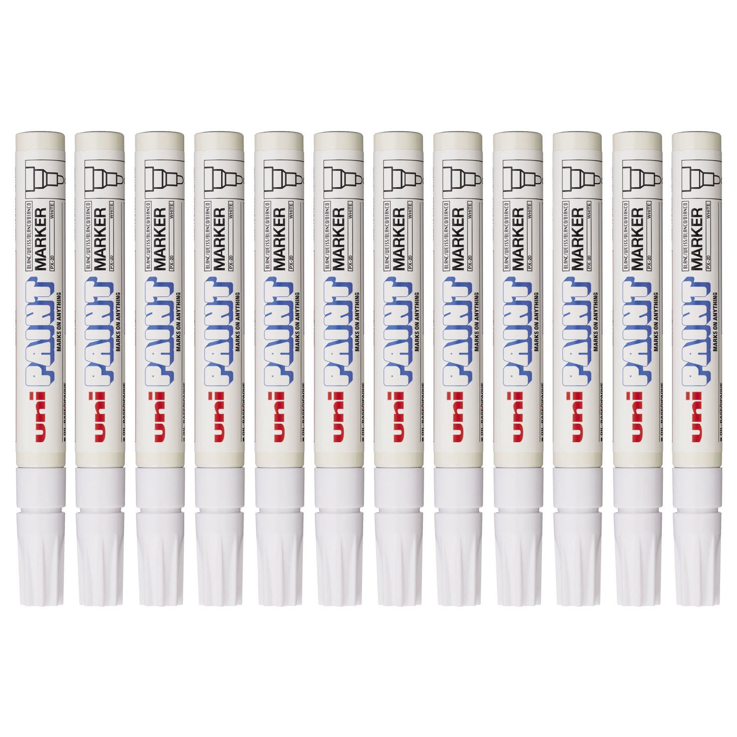 Uniball PX20-BLC Paint Marker Marqueur peinture à base d'huile indélébile Pointe moyenne ogive Blanc Lot de 12