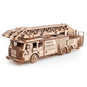 EWA Eco-Wood-Art - Fire Truck - Puzzle 3D mécanique en Bois - Casse-tête pour Adultes et Adolescents -à Monter soi-même sans Colle- 439 pièces