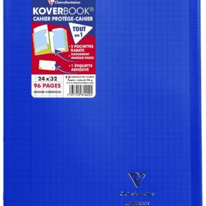 Clairefontaine 981422C Un Cahier Agrafé Koverbook Bleu Marine - 24x32 cm - 96 Pages Grands Carreaux - Papier Blanc 90 g - Couverture Polypro