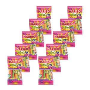 HARIBO - Paille PIK - Bonbons Piquants - Goûts Tropical/Passion, Fraise/Citron, Iced Tea Pêche & Cola - Sans Colorants Artificiels - 10 x 90 g