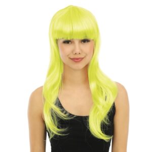P'tit Clown - 23974 - Perruque Longue Raide à Frange - Long Fringed Wig - pour Carnaval, Fêtes à Thèmes, Soirées Costumées, Cosplay, Manga, Halloween - Adulte Femme - Cheveux Synthétiques - Jaune
