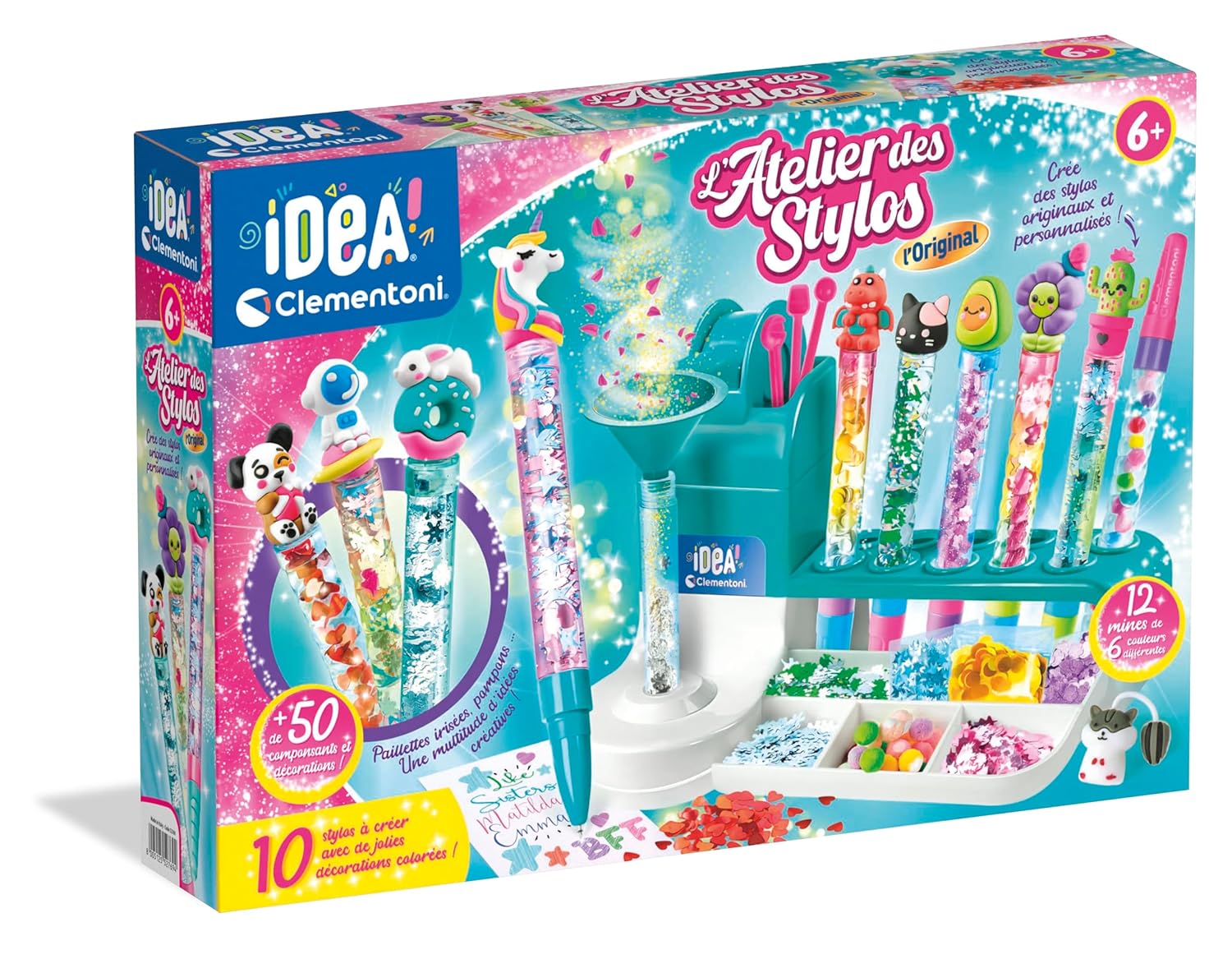 Clementoni | L’Atelier des Stylos pour Enfants 6 Ans+ | Kit Créatif DIY avec 10 Stylos à Personnaliser | Plus de 50 Accessoires : Paillettes, Perles, Figurines | Activité Manuelle et Cadeau Créatif