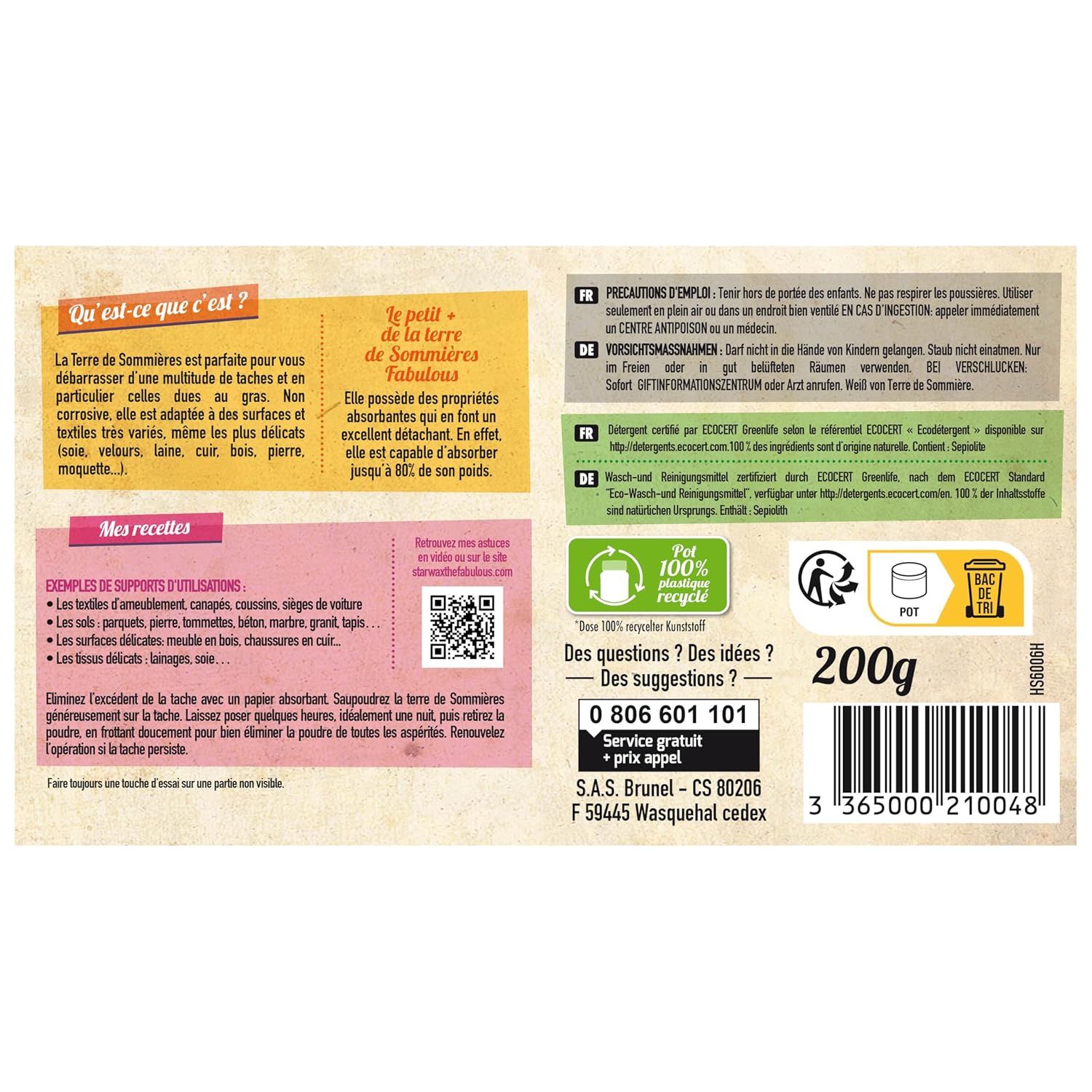 STARWAX THE FABULOUS - Terre de Sommières - Détache à Sec de Nombreux Supports (Tissus Délicats, Sols, et Bien plus) - Argile 100% d'Origine Naturelle - Fabriqué en France - 200 gr – Image 5