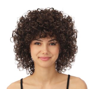 P'TIT CLOWN - Perruque Mi-Longue Frisée - Accessoire Déguisement Carnaval, Fêtes à Thèmes, Soirées Costumées, Cosplay, Manga, Halloween - Adulte Femme - Cheveux Synthétiques (Brun)