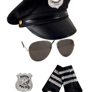 P'TIT Clown - 66644 - Set Accessoires Déguisement Policier Adulte - Casquette, Lunettes, Insigne, Épaulettes - pour Carnaval, Fêtes à Thèmes, Halloween, Nouvel an, EVG, EVJF, Soirées Costumées