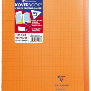 Clairefontaine 981409C Un Cahier Agrafé Koverbook Orange - 24x32 cm 96 Pages Grands Carreaux Papier Blanc 90 g - Couverture Polypro