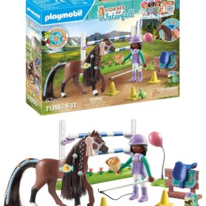 Playmobil 71355 Zoe & Blaze avec Parcours d'obstacles - Horses of Waterfall - avec 1 Cheval et 1 Personnage - fabriqué avec Plus de 80% de matériaux recyclés ou biosourcés en Moyenne. Dès 5 Ans