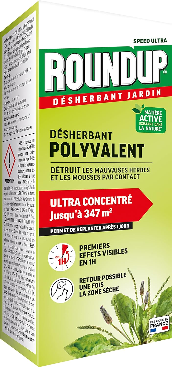 ROUNDUP Désherbant Jardin Polyvalent Concentré 800ml – Format Grandes Surfaces 347m² – Action 2-en-1 Mauvaises Herbes & Mousses – Effets dès 1h